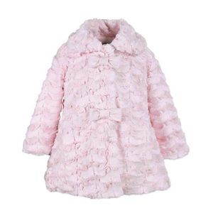 NWNT Widgeon soft faux pink fur bow snap 4T girl coat jacket fancy Holiday
